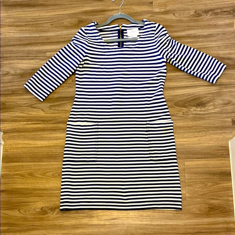 Kate Spade‎ - White & Navy Striped Quarter Sleeve 